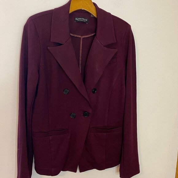 Bagatelle Burgundy Knit Longline Double Breasted Blazer - Picture 2 of 7